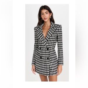 SELF PORTRAIT black check boucle dress